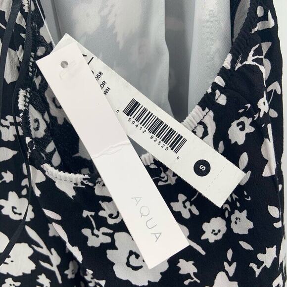 Aqua Tank Top Halter V-Neck Black White Floral Size S Preppy Dainty Coquette NWT - Picture 6 of 7